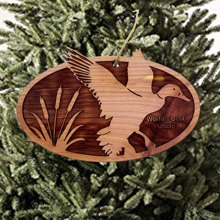 Flying Duck Worlds Best Uncle - Cedar Ornament