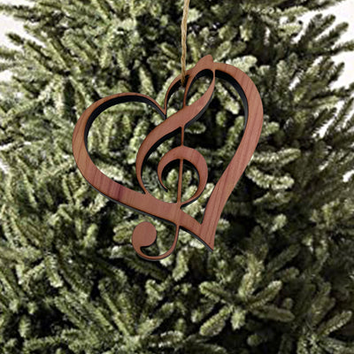 Heart and Treble Clef note - Cedar Ornament