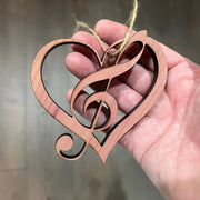 Heart and Treble Clef note - Cedar Ornament