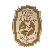 Home of a Happy Little Witch - Raw Wood Halloween Door Sign 6x9