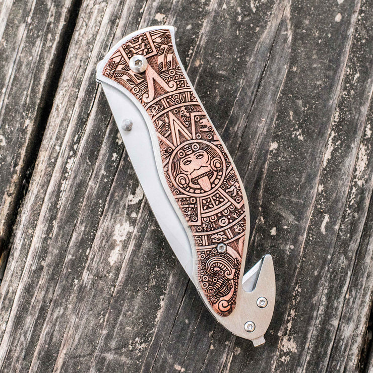 Knife - Aztec Calendar 138 Double Sided Engraving
