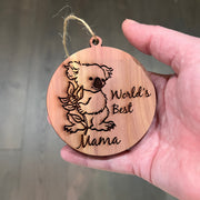 Koala Worlds Best Mama - Cedar Ornament