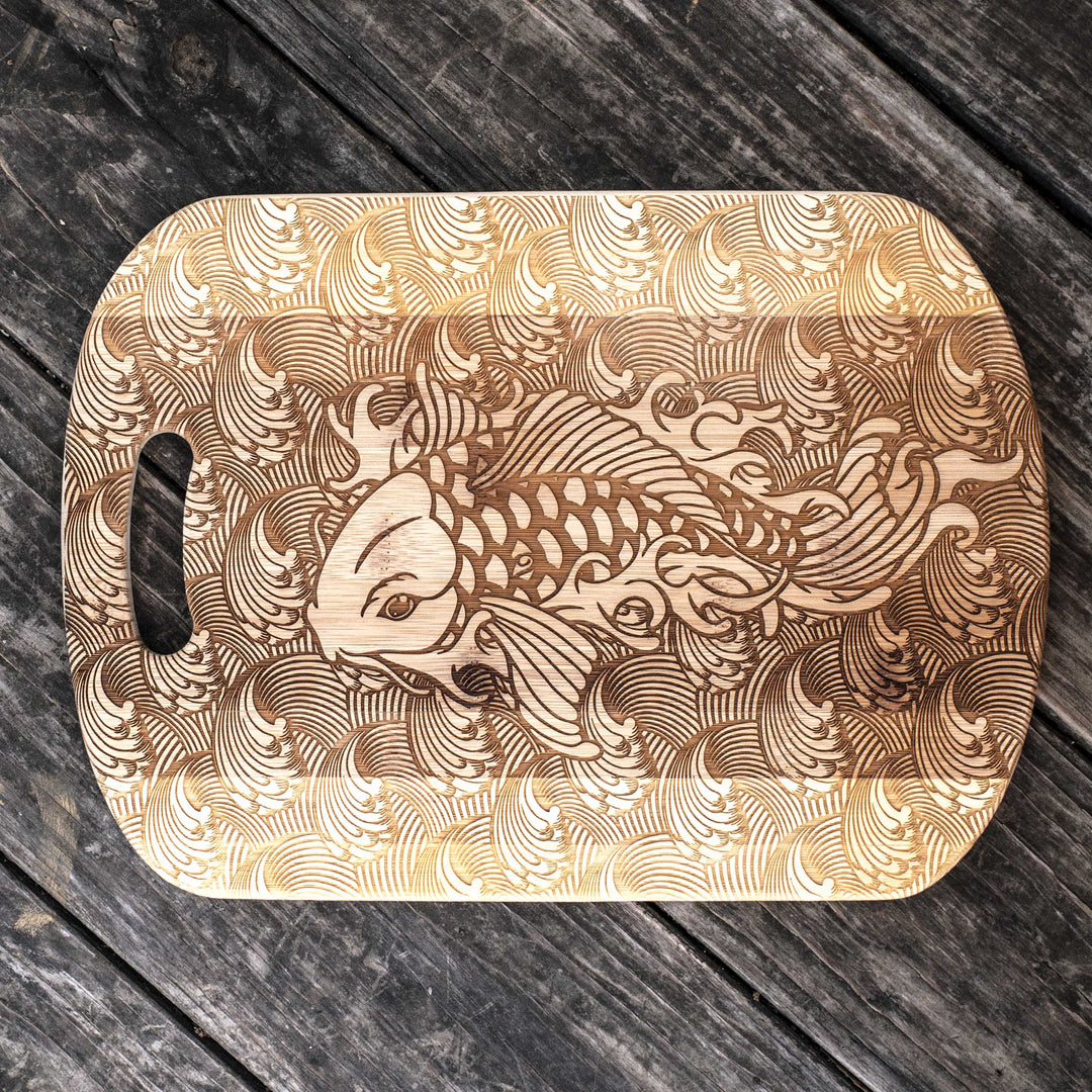 Koi Fish Cutting Board 14''x9.5''x.5'' Bamboo Koi Fish Cutting Board 14''x9.5''x.5'' Bamboo