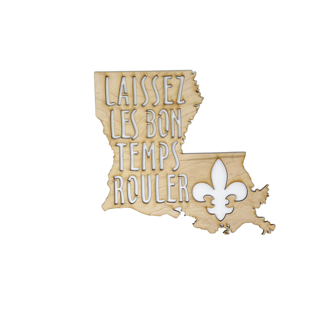 HipFlaskPlus Laissez les Bon Temps Rouler Louisiana maple wood cutout sign