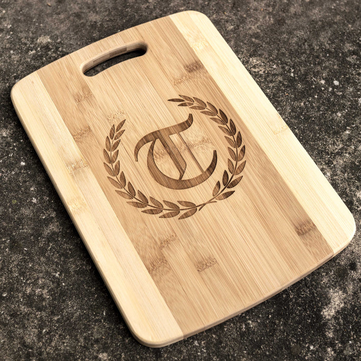 Personalized Laurels with Initial Cutting Board 14''x9.5''x.5'' Bamboo