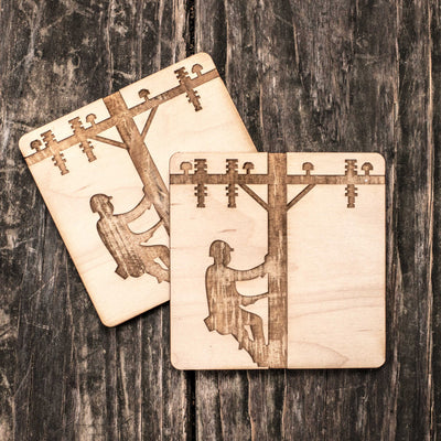 Lineman Coasters Set of 2 - Raw Wood