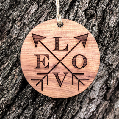 Love Crossed Arrows - Raw Cedar Ornament 3x3in