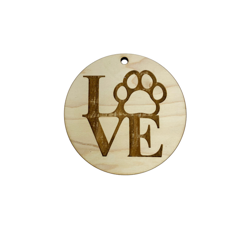 Love Paw Print Ornament - Raw Wood