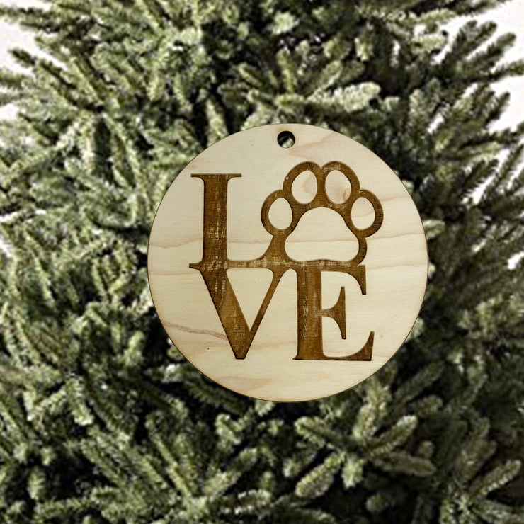 Love Paw Print Ornament - Raw Wood