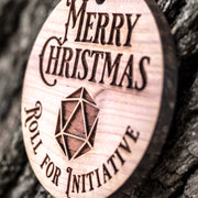 Merry Christmas - Roll for Initiative - Raw Cedar Ornament 3x3in