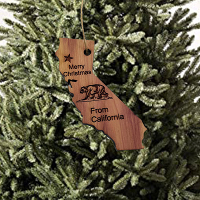 Merry Christmas From California - Cedar Ornament