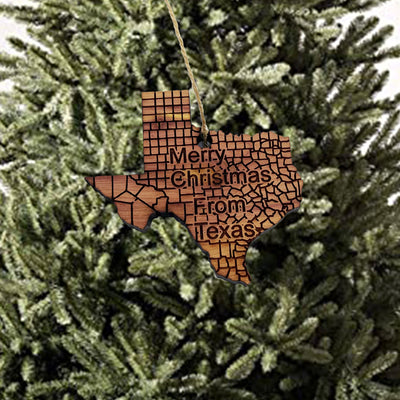 Merry Christmas From Texas - Cedar Ornament