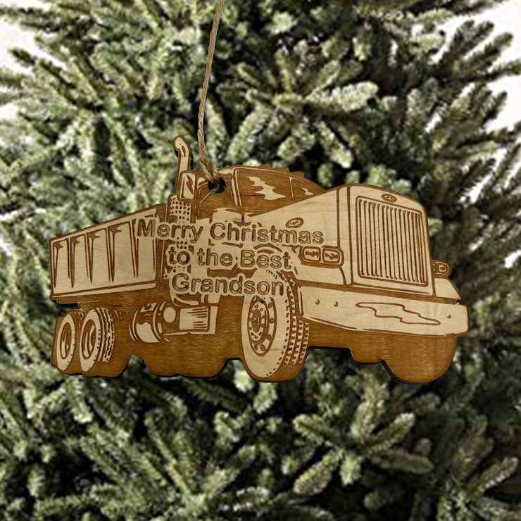 Merry Christmas to the best Grandson Dump Truck - Ornament