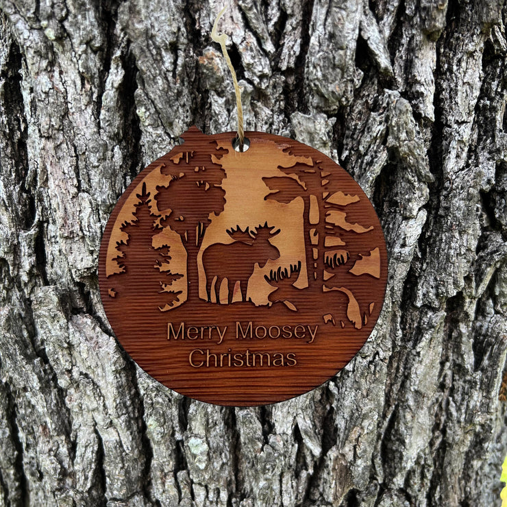 Merry Moosey Christmas - Cedar Ornament