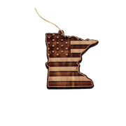 Minnesota and USA Flag - Cedar Ornament