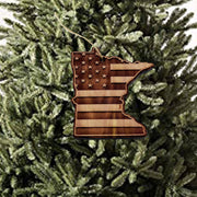 Minnesota and USA Flag - Cedar Ornament