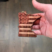 Minnesota and USA Flag - Cedar Ornament