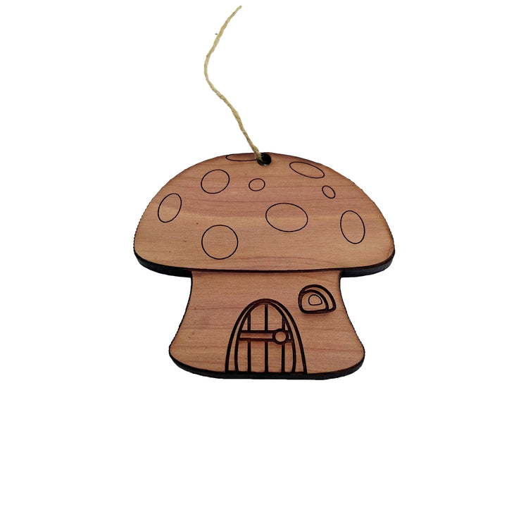 Mushroom House - Cedar Ornament