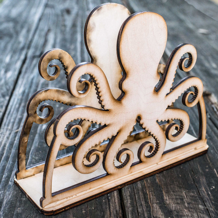 Napkin Holder Octopus Raw Wood Craft HipFlaskPlus