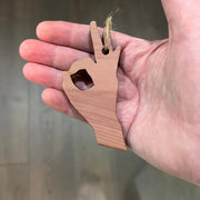 Ok Sign Language Hand - Cedar Ornament