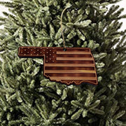 Oklahoma and USA Flag - Cedar Ornament