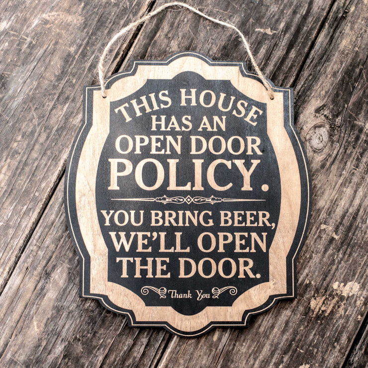 Open Door Policy - Black Door Sign 8x9.5in