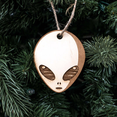 Ornament - Alien - Raw Wood 2.5x3in