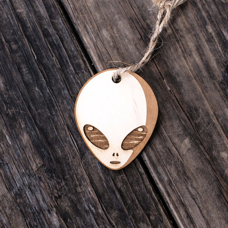 Ornament - Alien - Raw Wood 2.5x3in