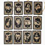 Ornament - BLACK - Chinese Horoscope Set of 12 3x4in Painted Wood