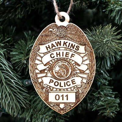 Ornament - Hawkins Chief of Police - Raw Wood 3x4.5in