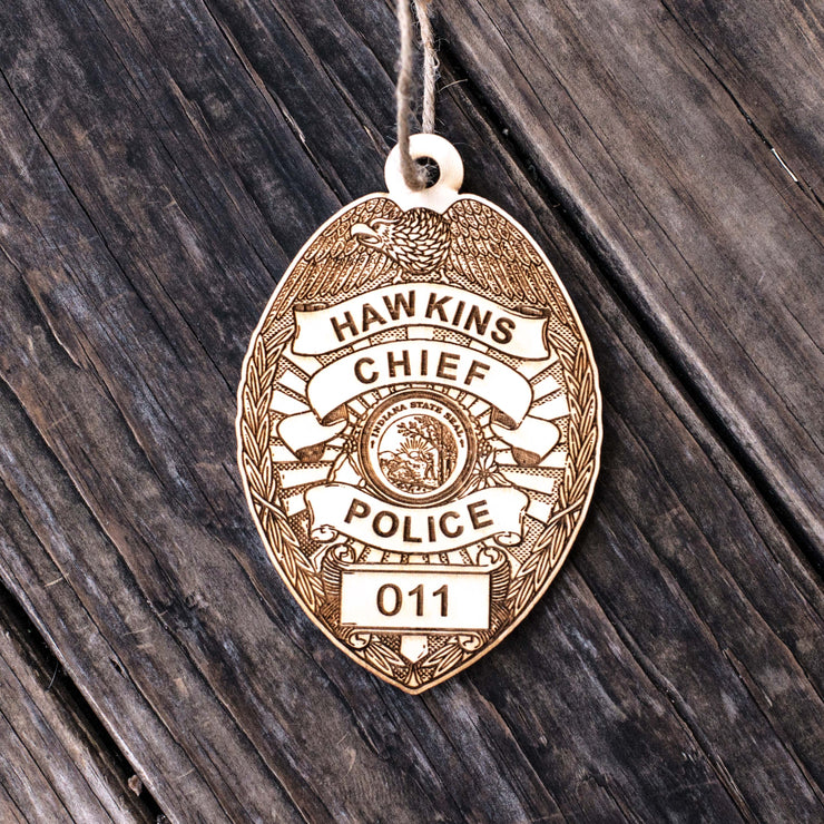 Ornament - Hawkins Chief of Police - Raw Wood 3x4.5in