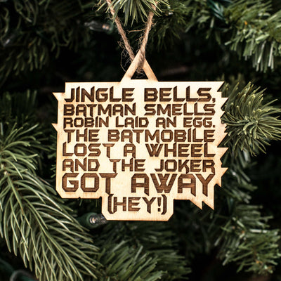 Ornament - Jingle Bells Bat man Smells - Raw Wood 3x3in