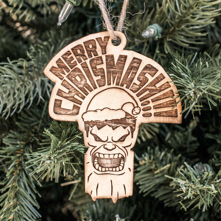 Ornament - Merry ChriSMASH - Raw Wood 4x3n