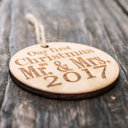 Ornament - 2017 Our First Christmas as Mr and Mrs - Raw Wood 3x3in