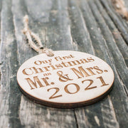 Ornament - 2021 Our First Christmas as Mr and Mrs - Raw Wood 3x3in