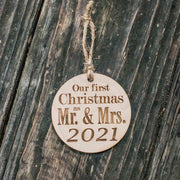 Ornament - 2021 Our First Christmas as Mr and Mrs - Raw Wood 3x3in