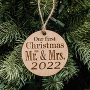 Ornament - 2022 Our First Christmas as Mr and Mrs - Raw Wood 3x3in