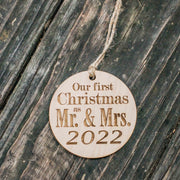 Ornament - 2022 Our First Christmas as Mr and Mrs - Raw Wood 3x3in