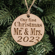 Ornament - 2023 Our First Christmas as Mr and Mrs - Raw Wood 3x3in
