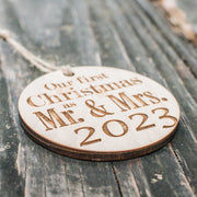 Ornament - 2023 Our First Christmas as Mr and Mrs - Raw Wood 3x3in