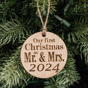 Ornament - 2024 Our First Christmas as Mr and Mrs - Raw Wood 3x3in