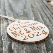 Ornament - 2024 Our First Christmas as Mr and Mrs - Raw Wood 3x3in