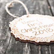 Personalized Baby's First Christmas with your year - Maple Ornament