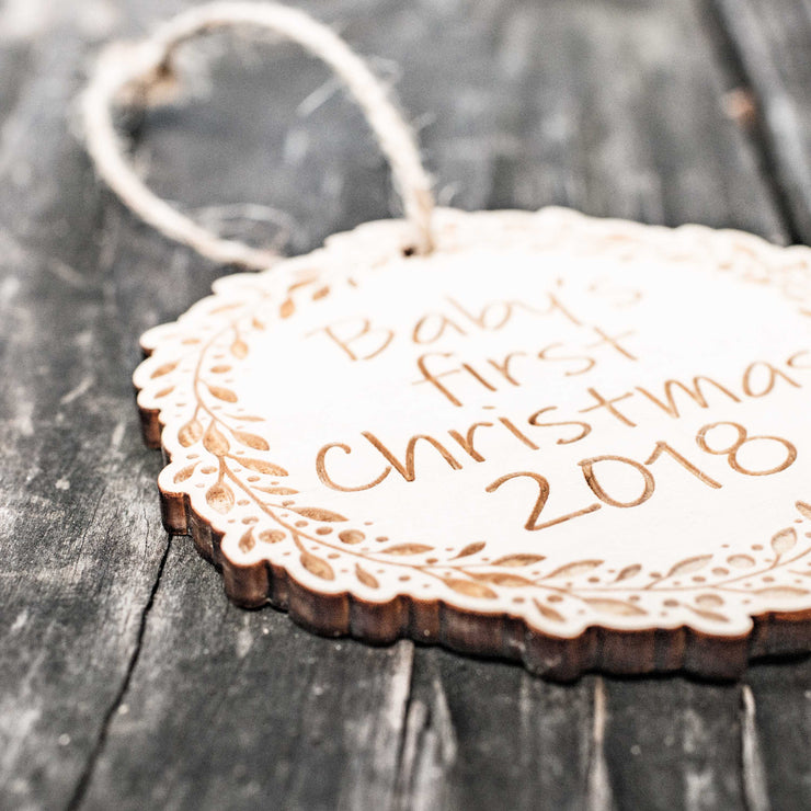 Personalized Baby's First Christmas with your year - Maple Ornament