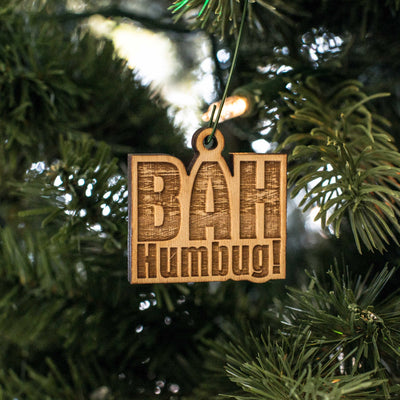 Ornament - Bah Humbug - Raw Wood 2x2in