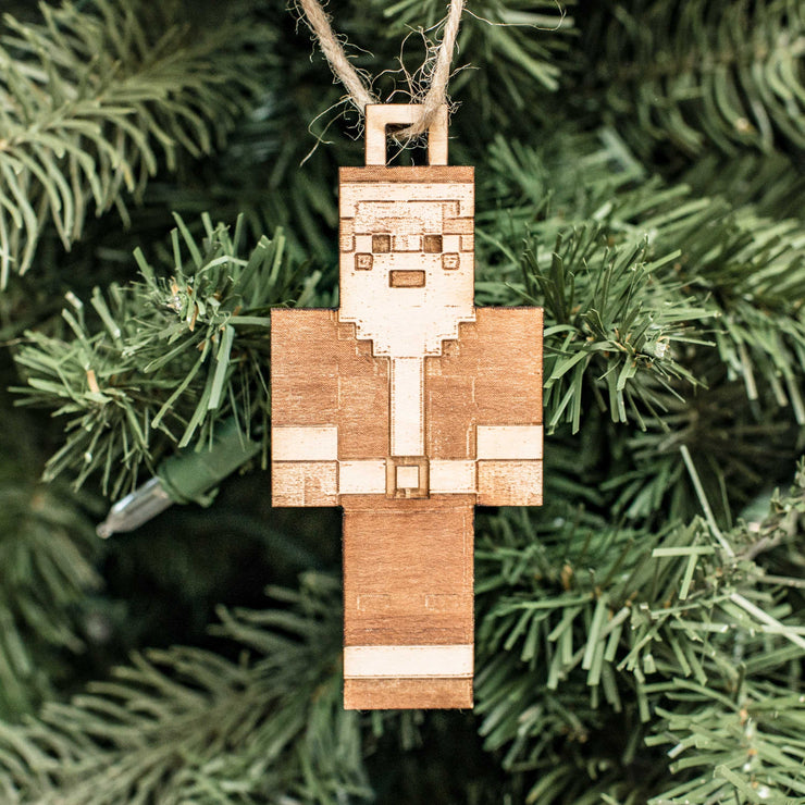 Ornament - Block Pixel Santa - Raw Wood 2x4in