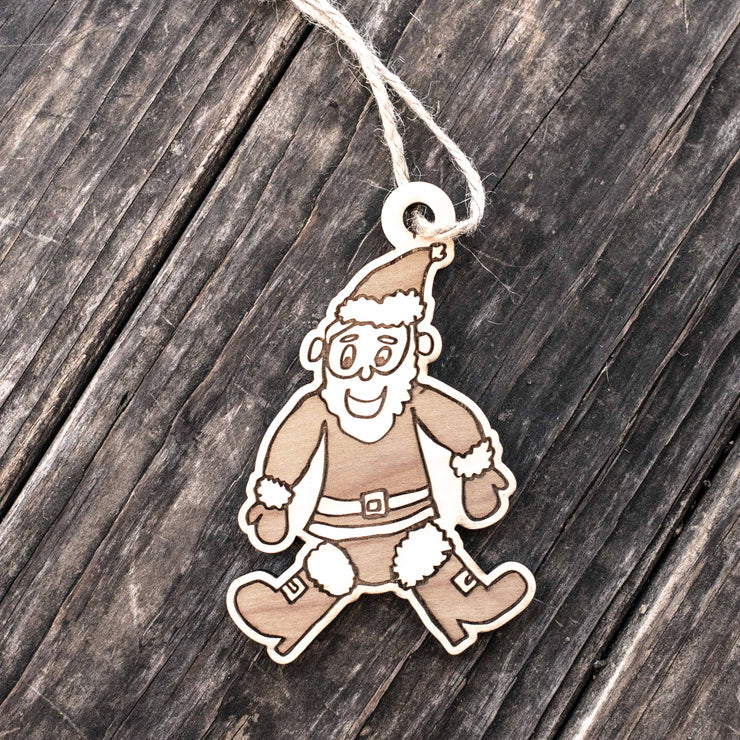 Ornament - Cartoon Santa - Raw Wood 4x3n