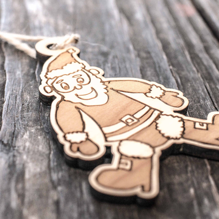Ornament - Cartoon Santa - Raw Wood 4x3n