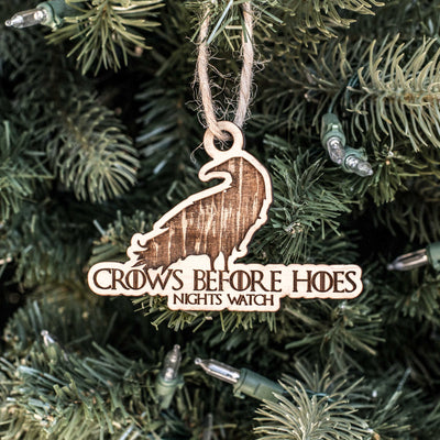 Ornament - Crows Before Hoes - Raw Wood 3x2in