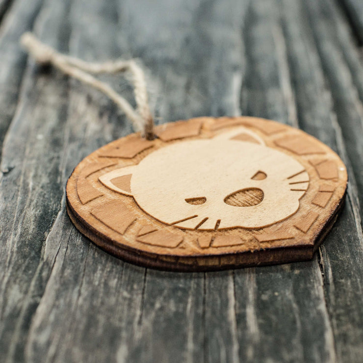 Ornament - Cute Lion - Raw Wood 3x2in